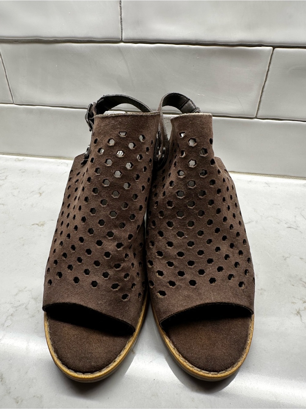 White Mountain Brown Perforated Peep-Toe Slingback Sandals